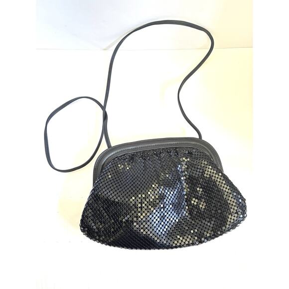 Vintage Whiting Davis Women's Black Metal Mesh Crossbody Evening Bag - Picture 1 of 5